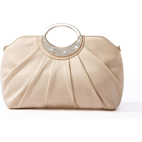 🆕Women Cream Clutch Purse Formal Soft Pleated Fabric Evening Bag Dressy Handbag - Picture 2 of 7